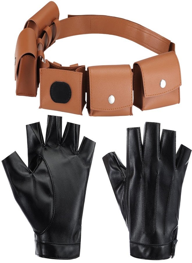 Velmitten 2 Pcs Halloween Cosplay Leather Utility Belt with PU Leather Fingerless Gloves Adjustable Women Mens Adult Accessories Belt for Halloween Cosplay - Image 1